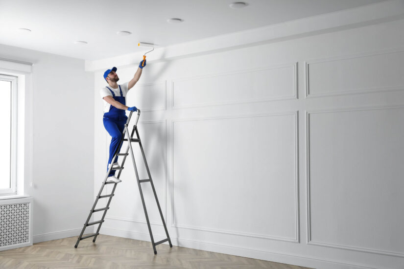 Hand-painted ceiling with white stain inside