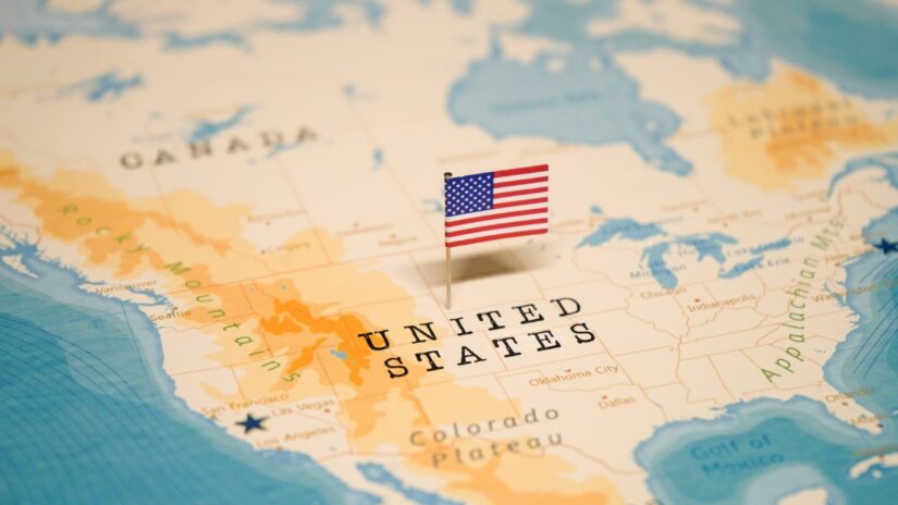 Flag of the United States on the World Map