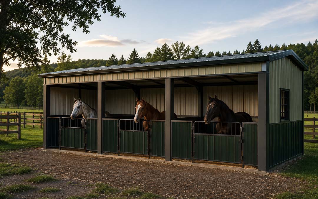 10x30 Three-Stall Horse Barn