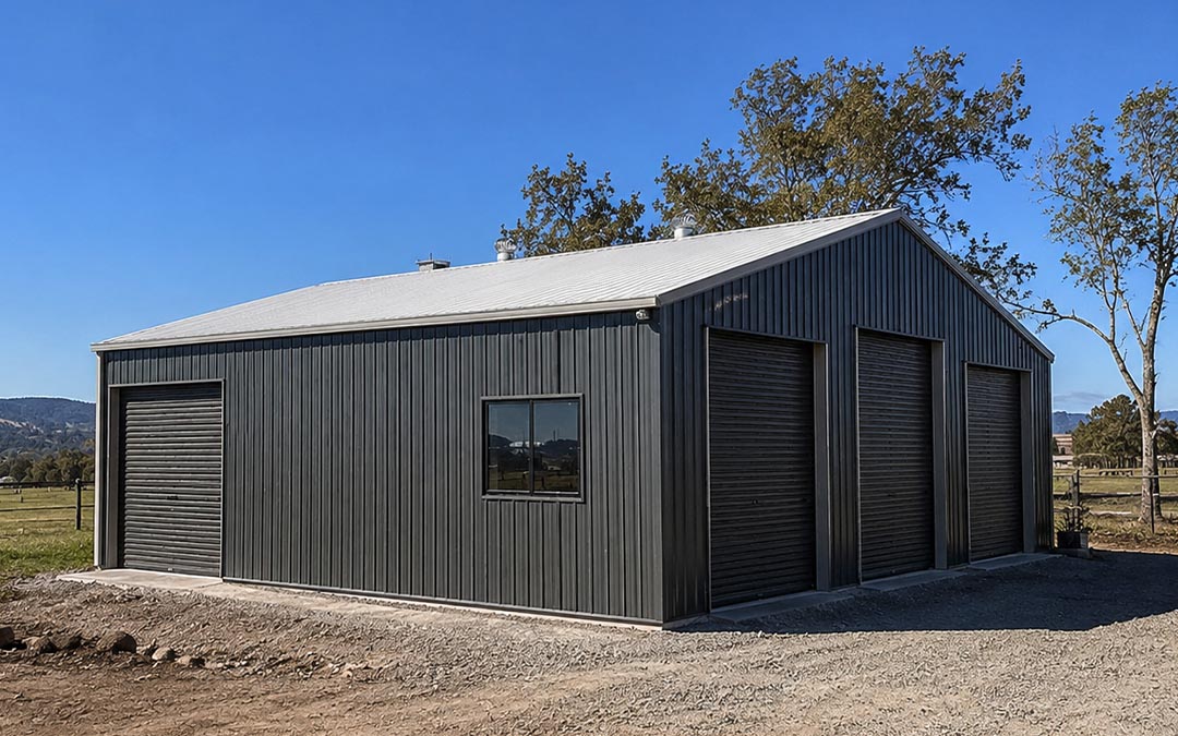 30x40 Side-Entry Metal Shed with Tall Bays