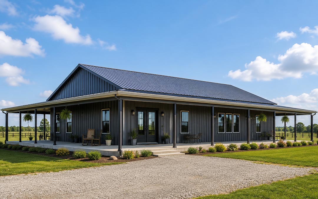 30x60 One-Story Barndominium with Wrap-Around Porch