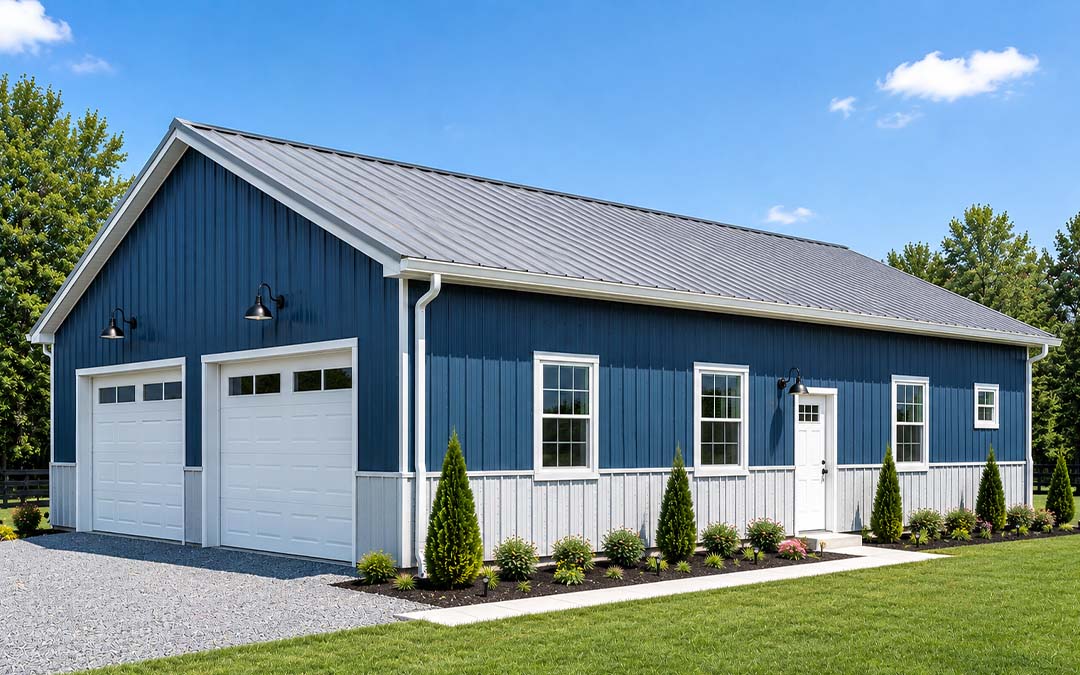 40x40 Two-Bedroom Barndominium with Two-Car Garage