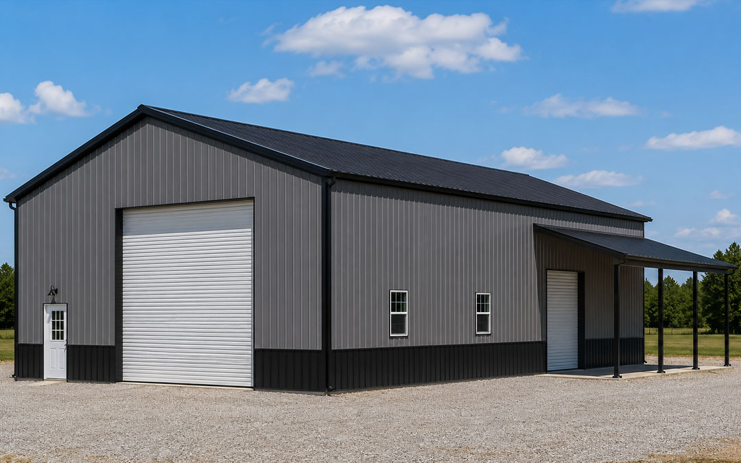 40x60 Enclosed Metal Workshop with Lean-To