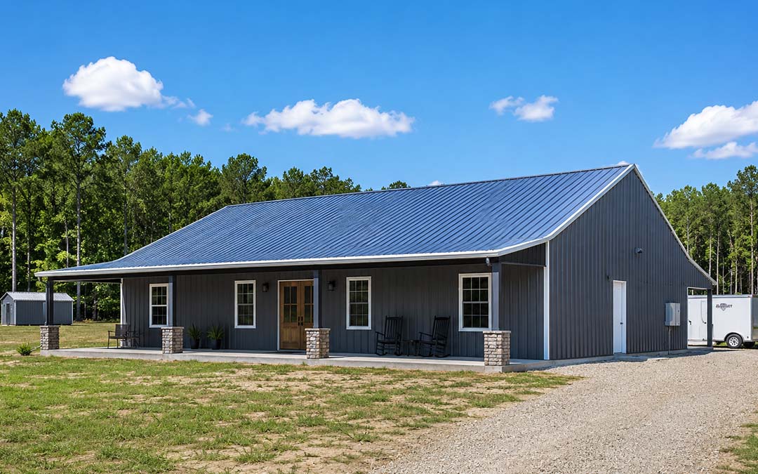 40x75 Ranch-Style Barndominium with Wrap-Around Porch