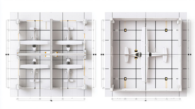 Floor plan comparison of T-hangar layout and clear-span box hangar for general aviation