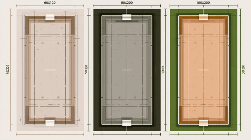 Horse arena size diagram showing 60x120, 80x200, and 100x200 footprints