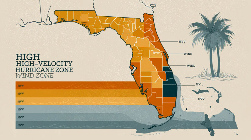 Map illustration of Florida's High-Velocity Hurricane Zone counties