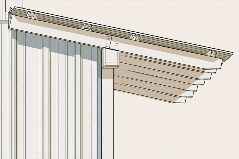 Diagram of a lean-to roof pitch and framing attached to a metal building wall