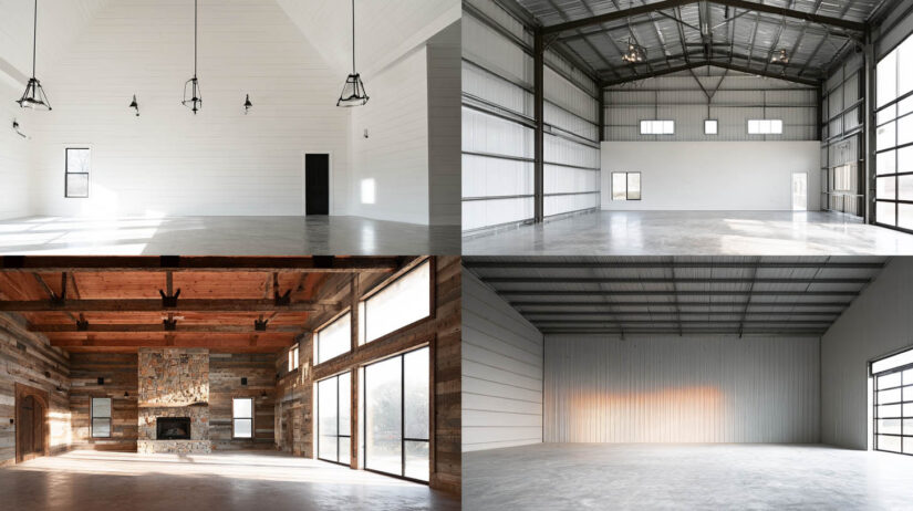 Barndominium interior styles: farmhouse, modern, rustic and simple finishes