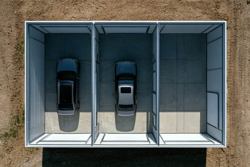 Plan view of one-, two- and three-car garage footprints compared side by side