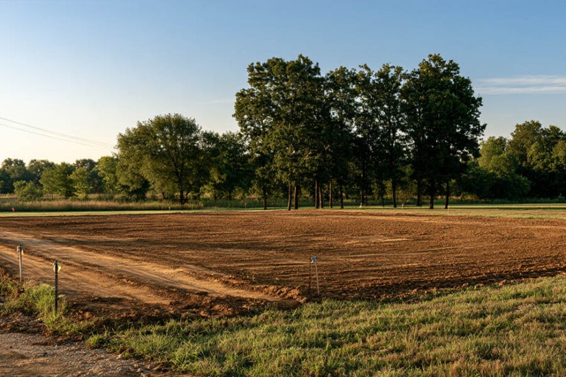 Steps to building a barndominium: a staked and cleared lot after the land check